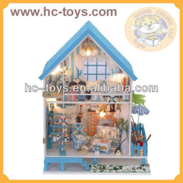 Educational Assembly Wooden House, Mini Wooden Villa with led light, DIY Miniature Wooden Toy