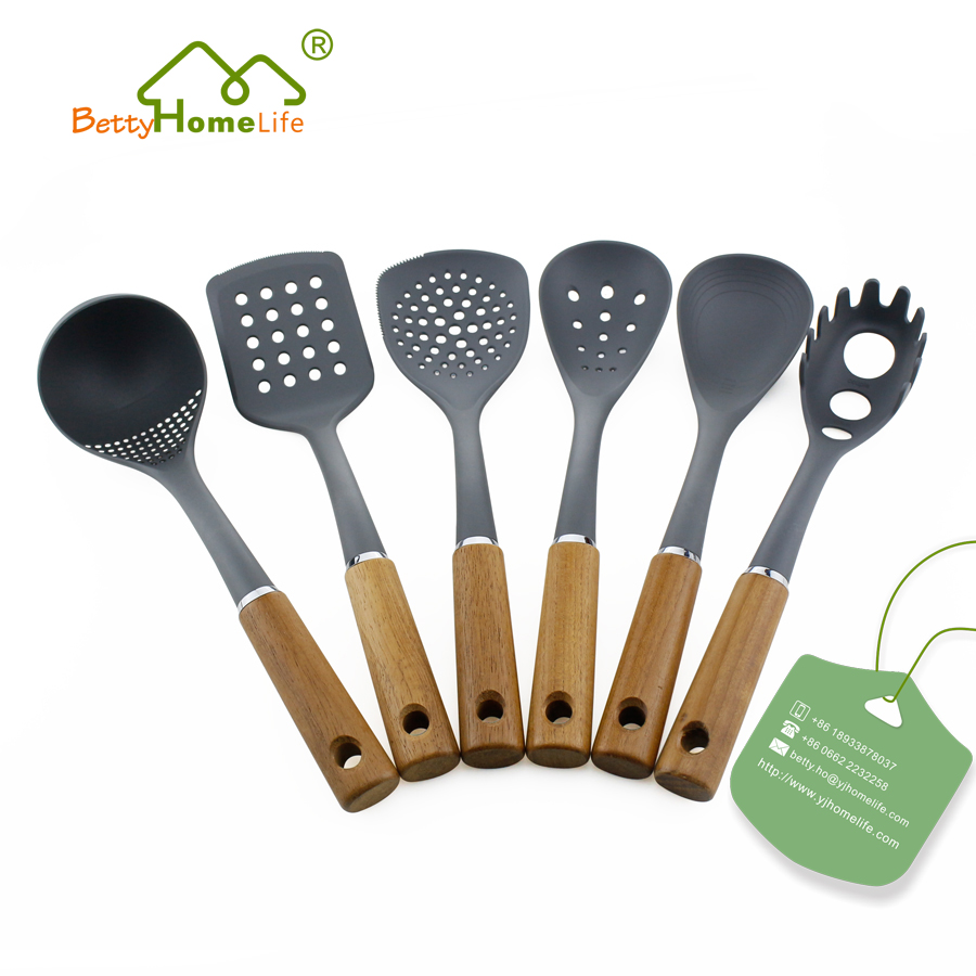 6PCS Wooden Handle Nylon Cooking Utensils Set