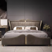 Velvet King Size Wooden Bed with Unique Shape and Button Tufting