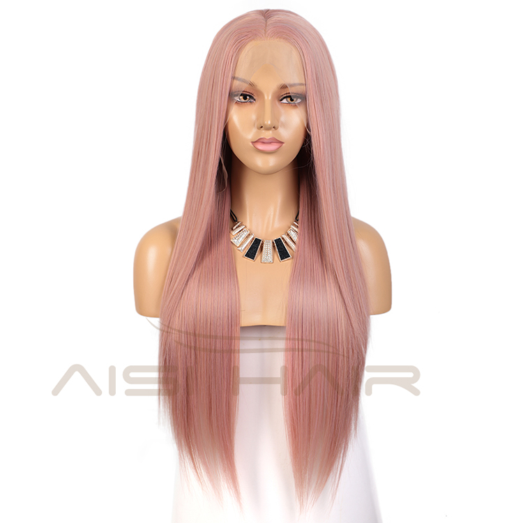 Aisi Hair New Design 26 Inch Long Silky Straight Pink Wig Cosplay Swiss Lace Wig Synthetic Hair Lace Front Wigs For Black Women