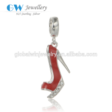 Beautiful Silver Charm Red Enamel With Crystal High Heel Shoe Dangle Charm