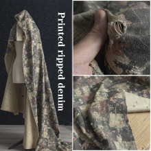 Cotton Denim Tie-dye Distressed Fabrics for Industrial-style Ripped Jackets and Creative Clothing