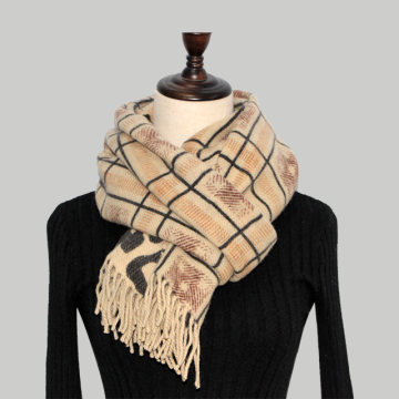 100% Wool Double Faced Printing Camel Leopard Scarf