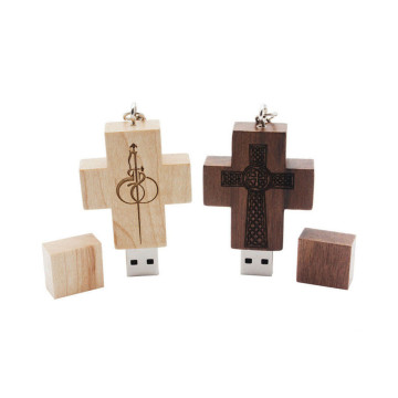 Pen drive USB em massa cruzada de madeira