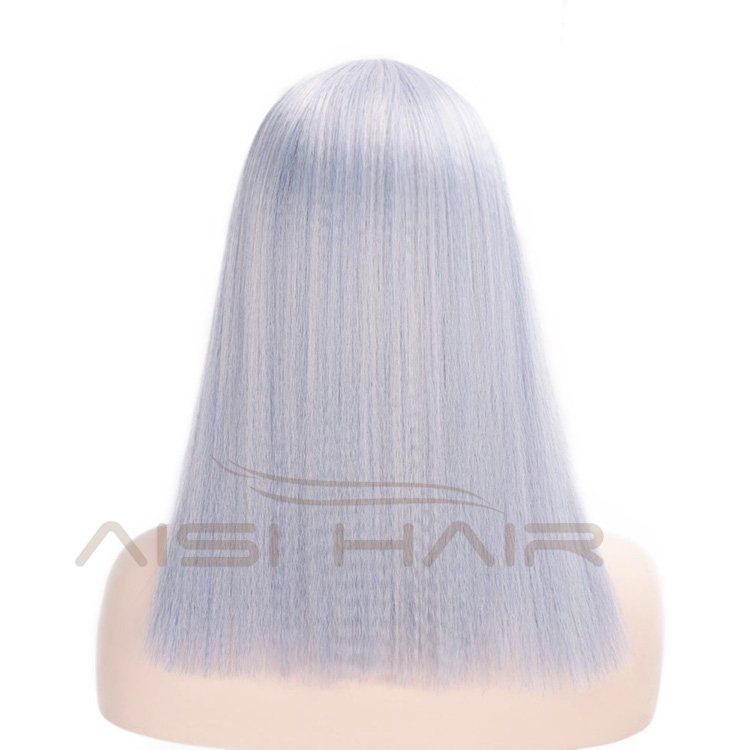 Aisi Hair Short Bob Middle Part Machine Made Wigs Yaki Grey Color Synthetic Short Cosplay Wigs for American Africans
