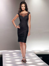 black beaded cap sleeve knee length Dress lace paillette