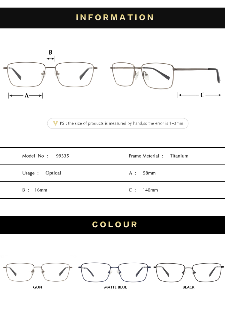 Cadre de lunettes optiques de titane Titanium Optical Eyeglasses Frame