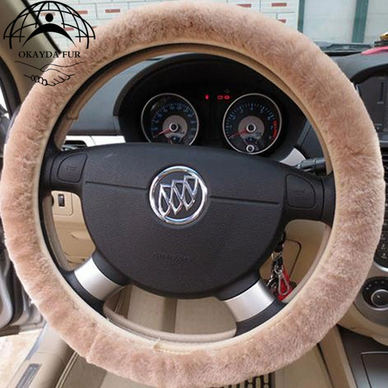 Black Color Rubber Lining Sheepskin Car Steering Wheel Cover