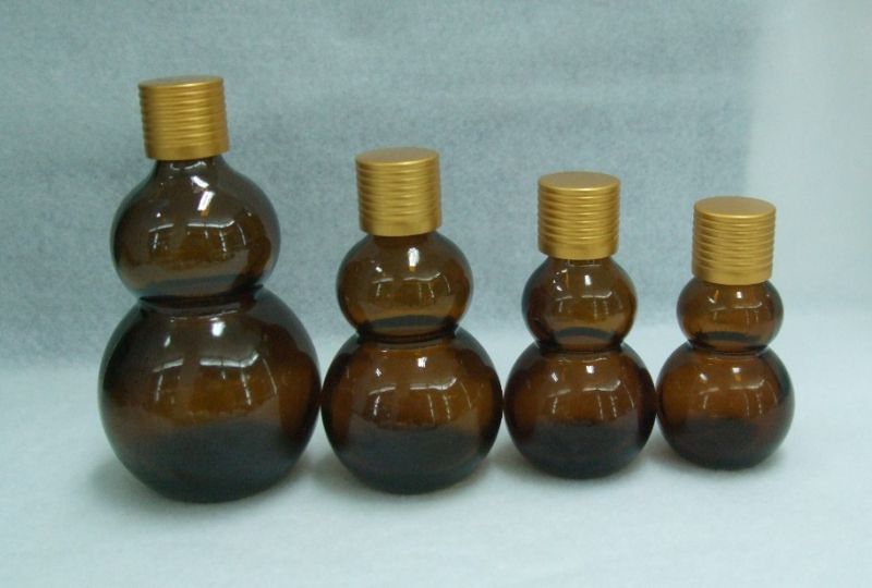 Calabash Amber Essential Oil Glass Bottle with Golden Rose Cap Ldj-105