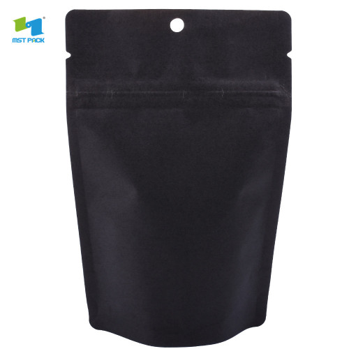 Kustom grosir food grade matt black stand up pouch dengan jendela bening