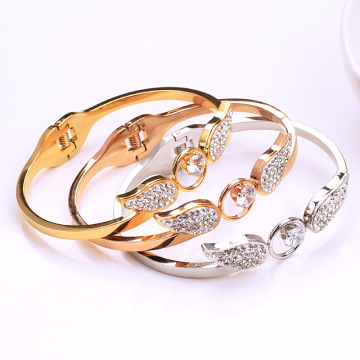 Exquisite Diamond-Studded Stainless Steel Angel Wing Bangles