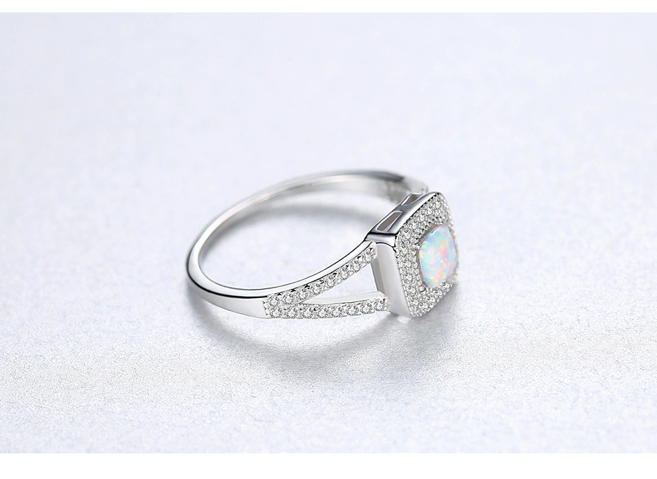 Genuine 925 Sterling Silver CZ Engagement Fire Opal Rings