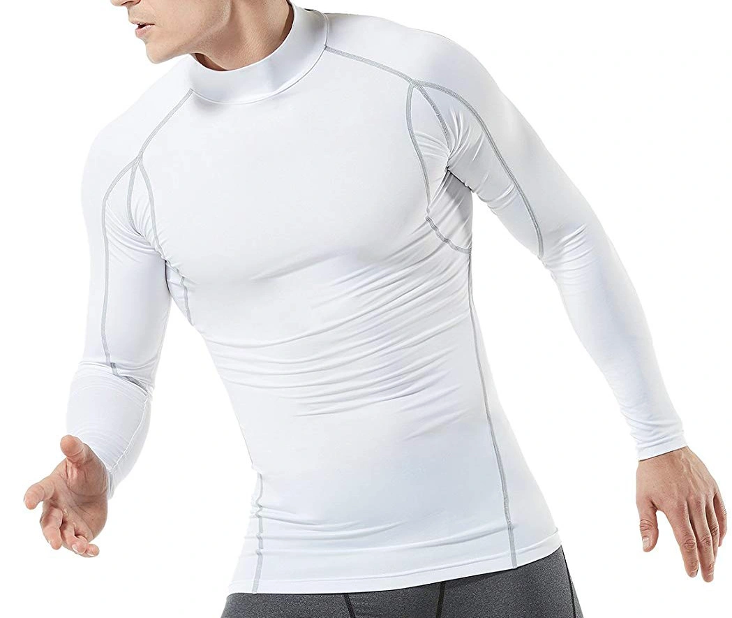 OEM Mens White Long Sleeve Fitness Compression Baselayer Sports Running Gym Slim Fit T-Shirts