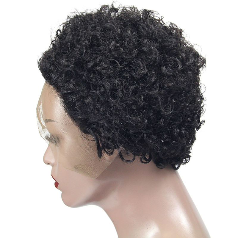 Cheap unprocessed lace pixel bob wigs Pre-plucked short pixel curly wig lace wigs for black women kinky curly short