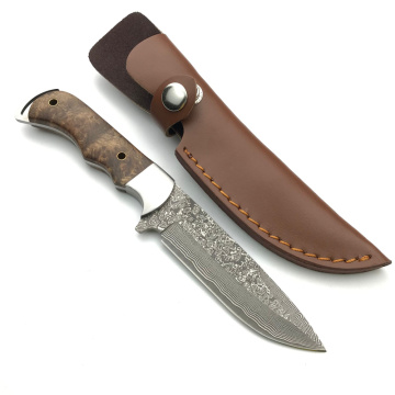 Wood handle Fixed Blade Damascus Hunting Knife