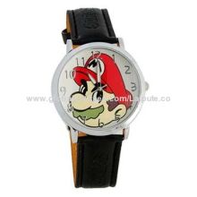 Stylish Round Unisex Super Mario Bros Boys' Cartoon Quartz Wristwatch (Black), 6mm Case Thickness