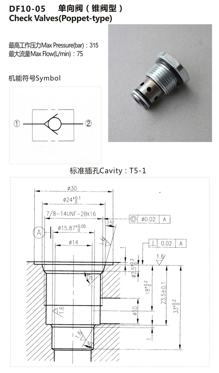 Hydraforce Type Hydraulic Cartridge Check Valves 