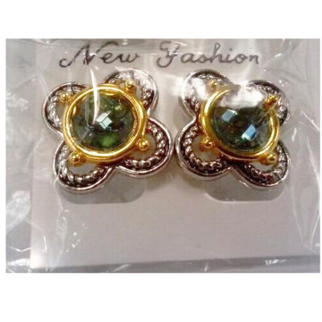 Two Tone Plated Green Cubic Zircon Stud Earring