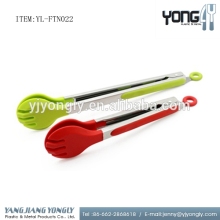 Locking stainless steel with silicone head salad tongs food tong
