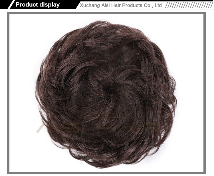 Aisi Hair Dark Brown Brazilian Human Hair Curly Chignon Bun Elastic Rope Rubber Band Hairpiece Clip In Extension For Women