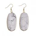 Gemstone Agate Wrapped Cooper Gold Stone Pendant Dangle Hook Earring Natural Stone Rectangle Drop Earrings for Women Girl