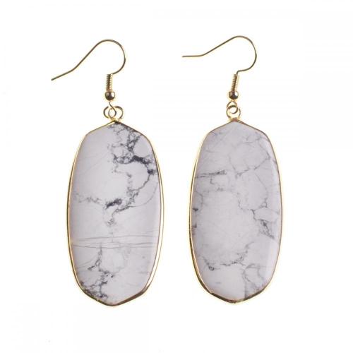 Gemstone Agate Wrapped Cooper Gold Stone Pendant Dangle Hook Earring Natural Stone Rectangle Drop Earrings for Women Girl