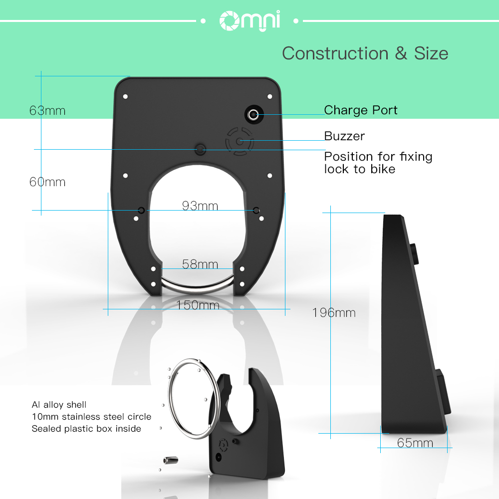 Omni New smart RFID lock QR code scan unlock OGB1Smart bicycle lock with two unlock ways GPS GPRS BLE App