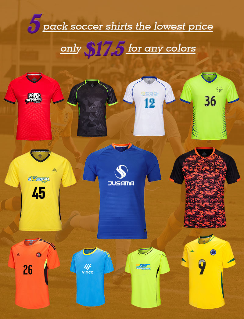 5 pack Blank Jerseys Soccer Wear Soccer t-Shirts & Tops Clothing Football Shirt Soccer Jersey Manufacturer