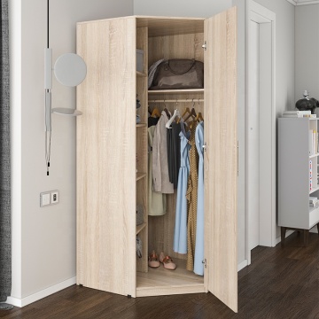Minimalist Wooden Polygonal Three-Door Wardrobe for Bedrooms