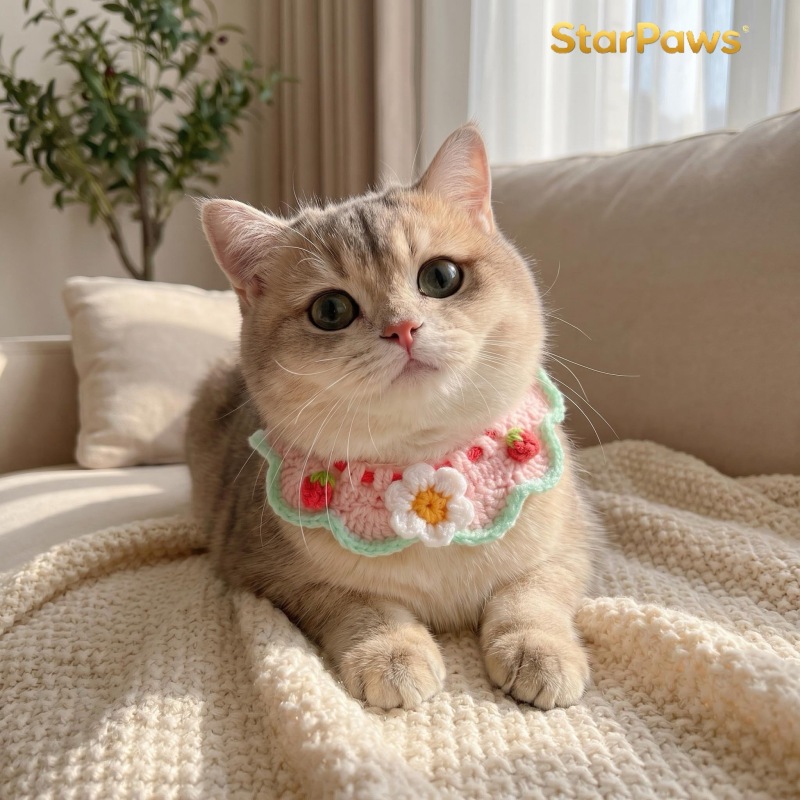 Handmade Knitted Pet Collar & Bandana Set