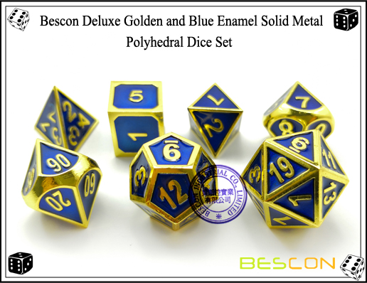 Bescon Deluxe Golden and Blue Enamel Solid Metal Polyhedral Role Playing RPG Game Dice Set (7 Die in Pack)-5