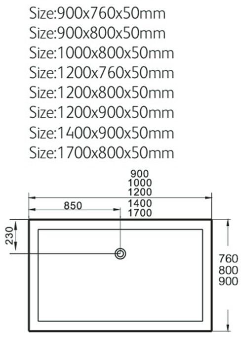 1700 Long Size Shower Tray, Long Shower Base