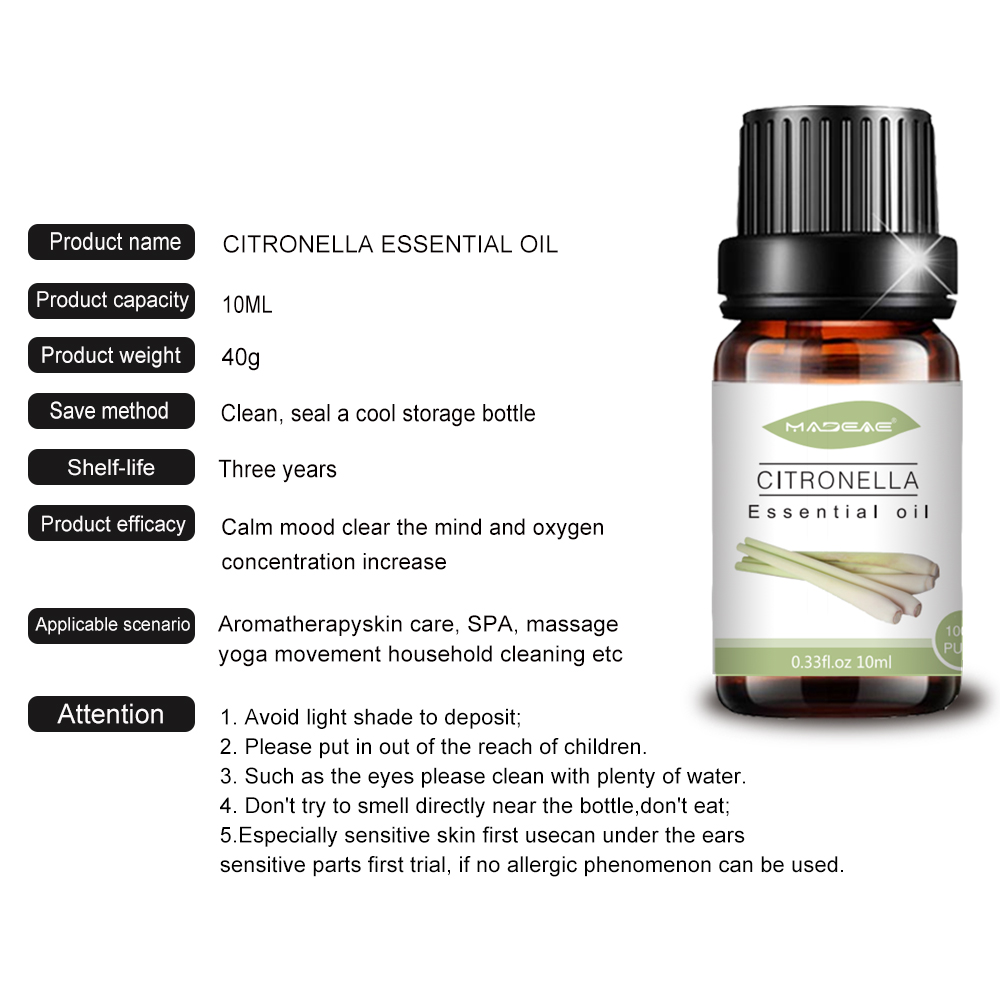 Hurtowa masowa cena komara naturalny cytronella olej 10 ml