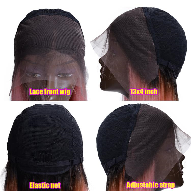 Cheap Raw Virgin Hair Short Bob Wigs Ombre Peruvian Hair Wigs Pink Lace Front Human Hair Wigs For Black Women