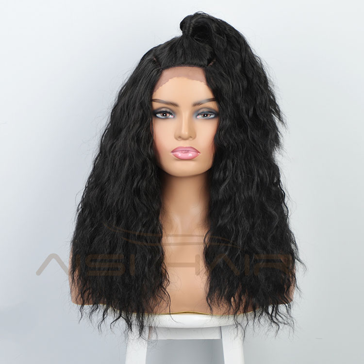 Aisi Hair New Design Long Wavy Natural Black Wig With Ponytail Swiss Lace Wig Body Wave Synthetic Hair Wigs For Women