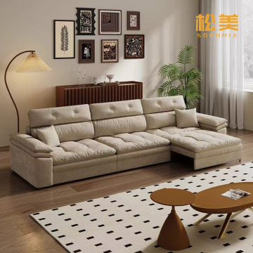 Linen Fabric LShaped Tufted Sofa