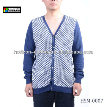 Fashion Jacquard Man Cardigan, V Neck Fancy Jacquard Cardigan