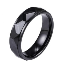 Yiwu Aceon Stainless Steel Men's Black Tone Diamond Pattern Ceramic Ring