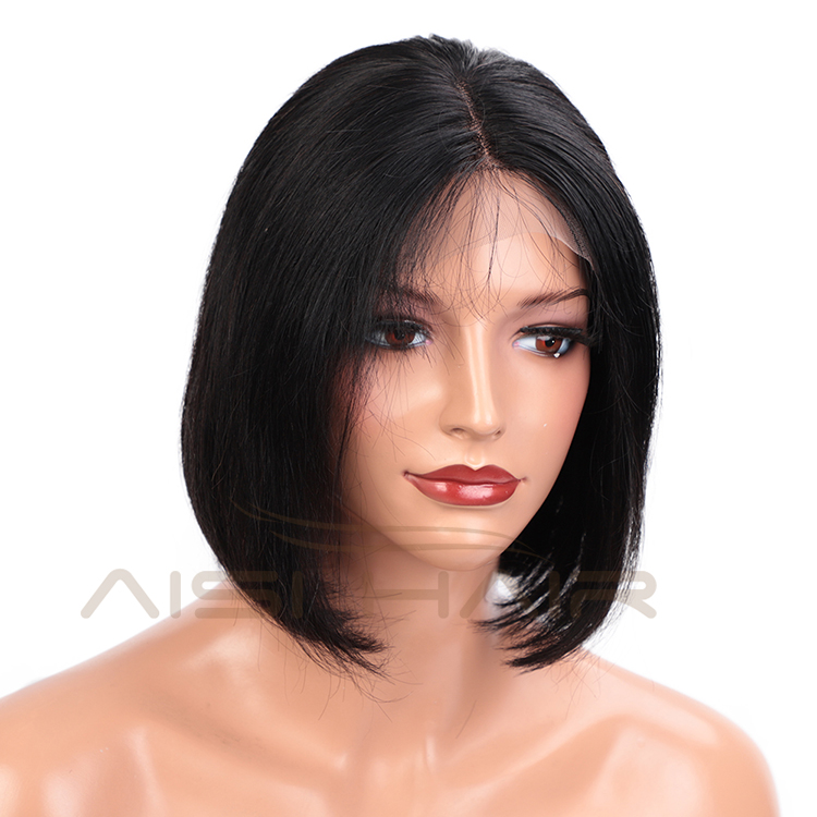 Aisi Hair Hot Selling Short Silky Straight Black Bob Wig Synthetic Swiss Lace Wig Cheap Lace Frontal Hair Wigs For Black Women