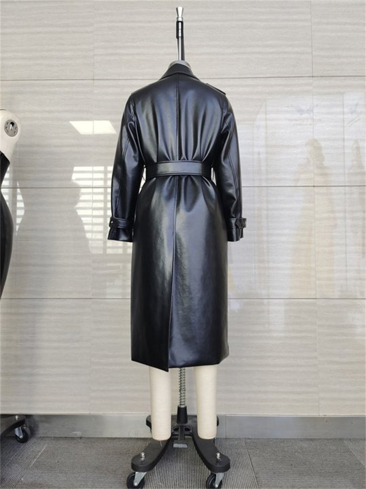 Ladies 100% PU Smooth Black Waterproof Trench Coat