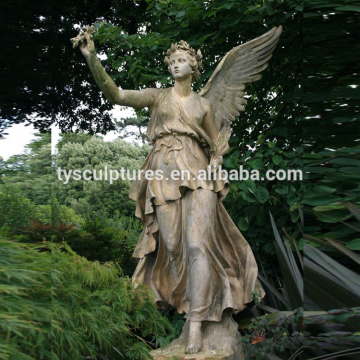 Large garden stone Diana winged yellow marble angel statue
