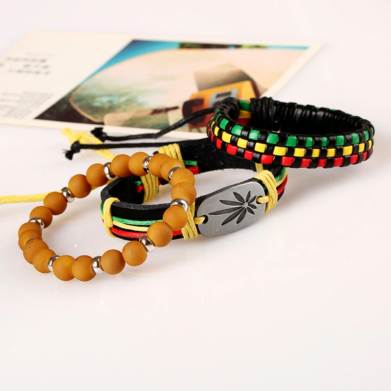 Hiphop Jewelry Custom Jamaica Mens Leather Bracelet