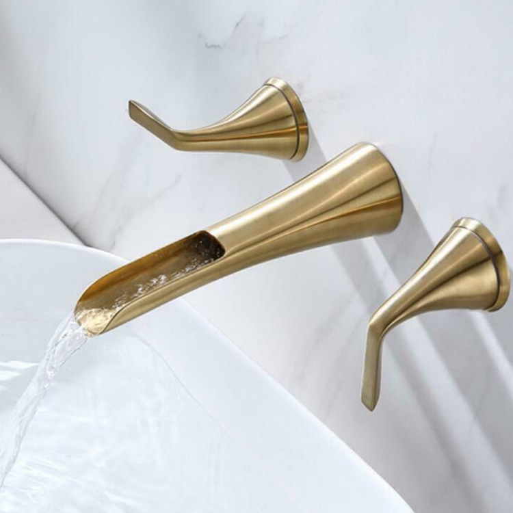Brushed gold in-wall hot and cold washbasin faucet