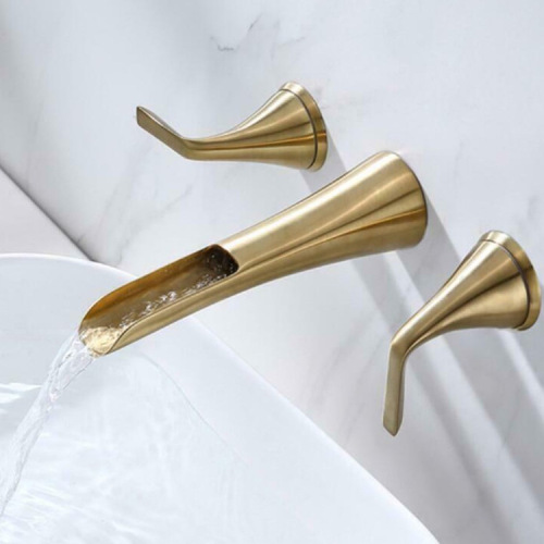 Brushed gold in-wall hot and cold washbasin faucet