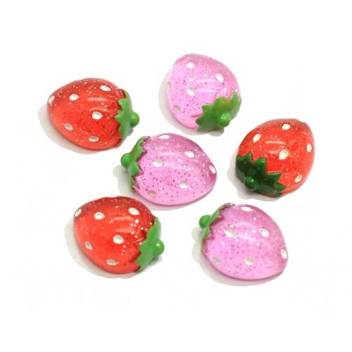 Großhandel 15 * 19 * 9mm Flache Rückseite Erdbeerförmiges Harz Cabochon Handmade Craft Telefon Dekoration Perlen Charms