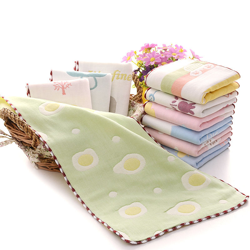Factory direct selling six layers of children's lock edge cotton cotton children's gauze towel kindergarten water absorption face small towel (14)