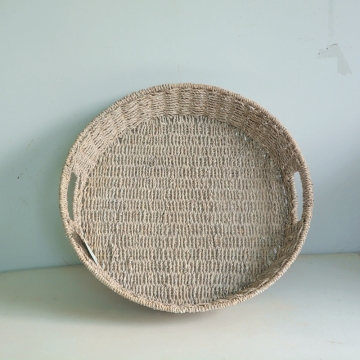 Hand-woven round storage tray