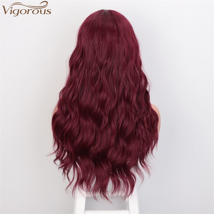 Vigorous High Temperature Long Wavy Wig Middle Part Synthetic Red Wigs For Black Women Cosplay Party Wigs Wholesale Price