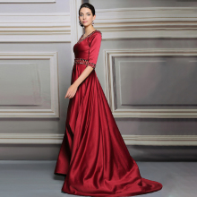 Modest Half Sleeve Red Evening Dresses Beaded High Quality Gown 2017