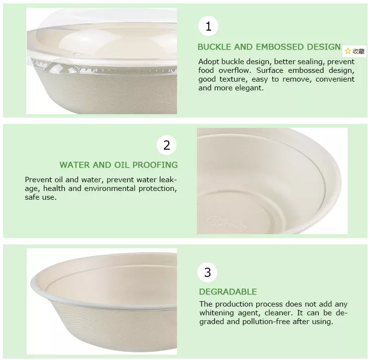 Disposable Sugar bagasse salad bowl